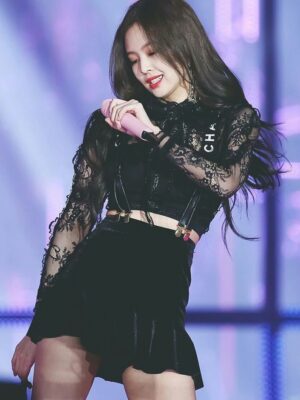 Black Top with Lace and Skirt Set | Jennie – Blackpink