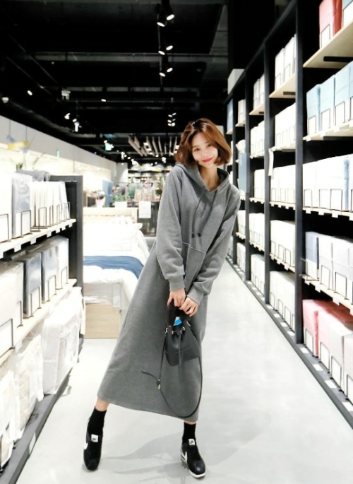 Grey Long Hoodie Dress | Cha Soo-Hyun - Encounter