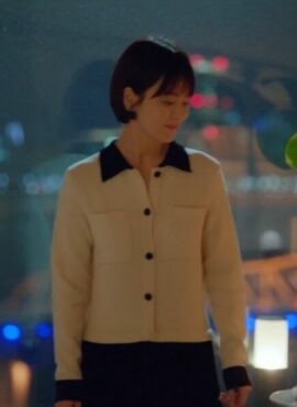 White And Black Cardigan with Baby Collar | Cha Soo-Hyun - Encounter