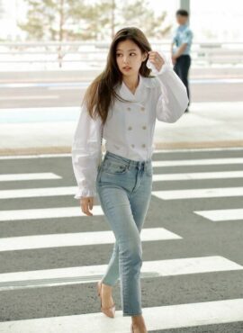 White Double-Breasted Doll Collar Blouse | Jennie - BlackPink