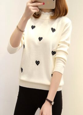 Beige Sweater With Black Hearts | Dahyun - Twice