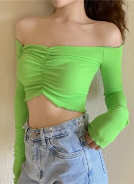Green Long Sleeved Fit Crop Top | Soojin - (G)I-DLE