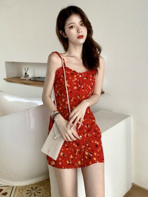 Lisa Floral Red Sling Mini Dress (3)