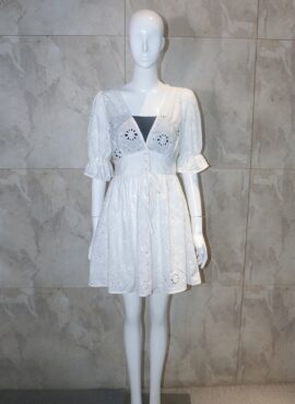 White Embroidery V-Neck Dress | Lisa - BlackPink