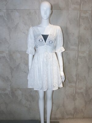 Lisa White Embroidery V-Neck Dress (1)