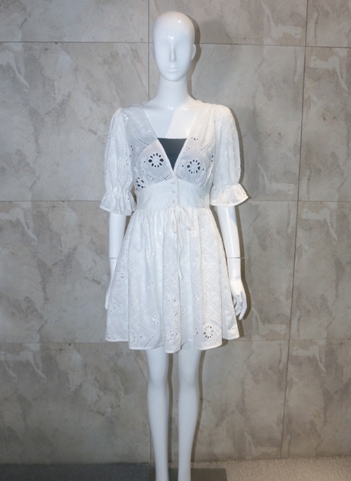 White Embroidery V-Neck Dress | Lisa – BlackPink
