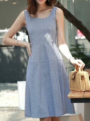 Yeri Blue Plaid Sleeveless Dress (11)