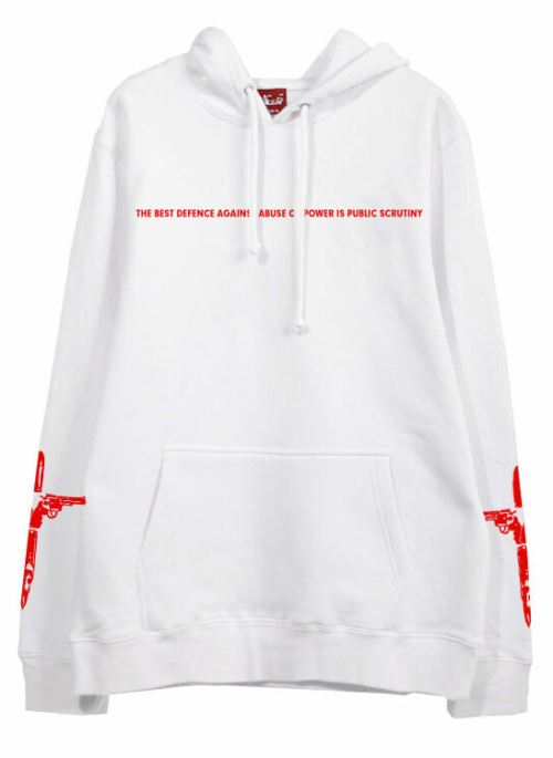 White “The Best Defense Against Abuse Of Power Is Public Scrutiny” Hoodie | Suga – BTS