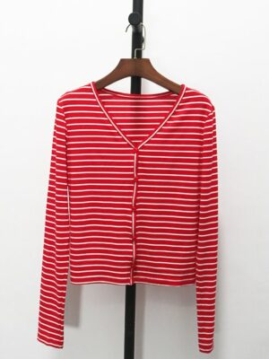 Seulgi Red Striped Long Sleeve Buttons Shirt (5)