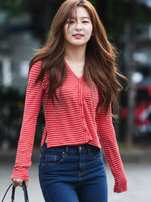 Red Striped Long Sleeve Buttons Cardigan | Seulgi – Red Velvet