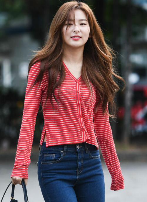 Red Striped Long Sleeve Buttons Cardigan | Seulgi - Red Velvet