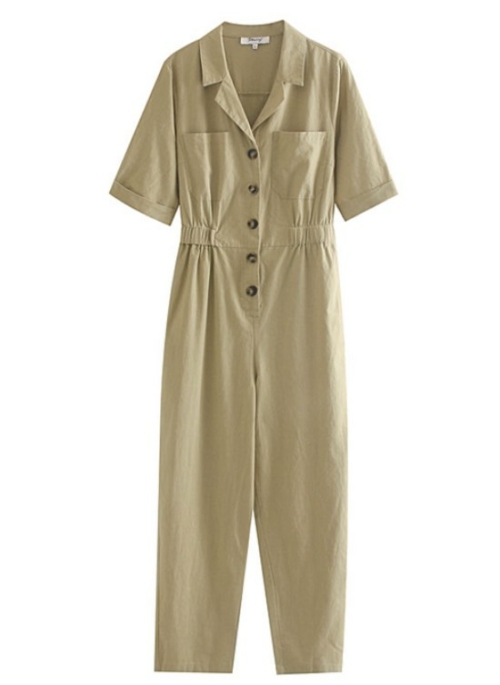 Beige Collared Buttons Jumpsuit | Yuna – ITZY