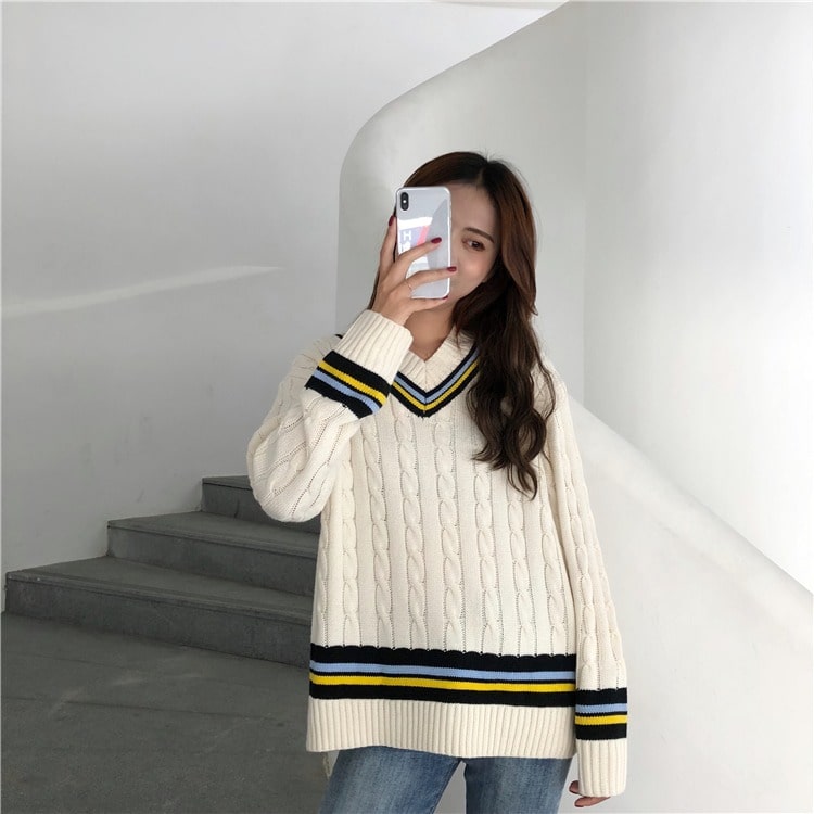 Loose V-Neck Knit Sweater | Taehyung - BTS | K-Fashion at Fashionchingu