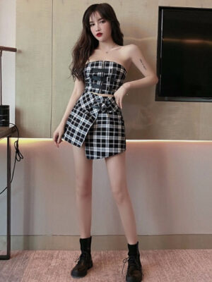 Jennie Black and White Plaid Tube Top and Skirt (4)