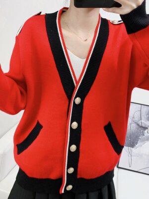 Lisa Red Black Buttoned Cardigan (9)