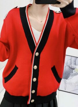 Red Black Buttoned Cardigan | Lisa - BlackPink