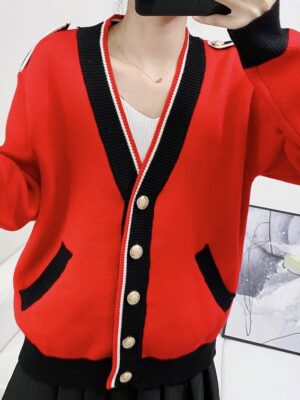 Lisa Red Black Buttoned Cardigan (9)
