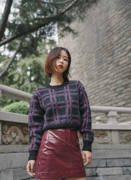 Lilac Checkered Knit Sweater | Momo – Twice