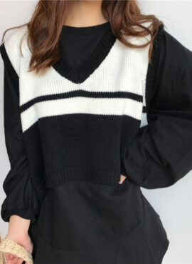 Black And White Sleeveless Knit Vest | RM - BTS
