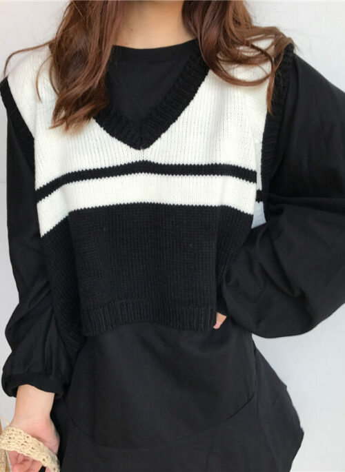 Black And White Sleeveless Knit Vest | RM – BTS