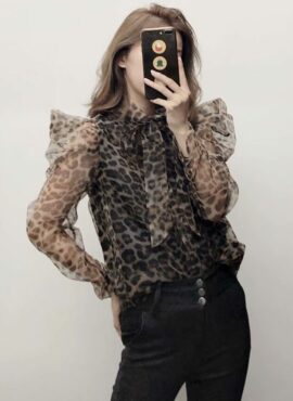 Brown Leopard Print See-through Blouse | Solar - Mamamoo