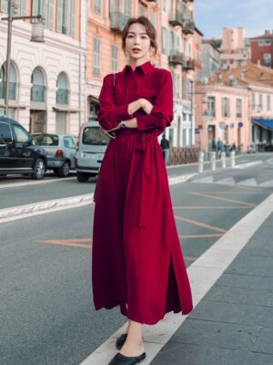 JIhyo Red Long Sleeve Dress (3)