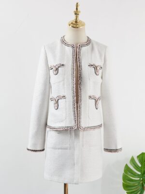 Jennie Tweed White Skirt & Tweed White Wool Coat (1)
