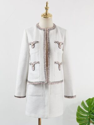 Jennie Tweed White Skirt & Tweed White Wool Coat (1)