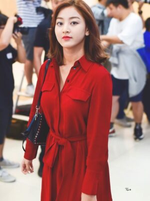 Red Long Sleeve Dress | Jihyo – Twice