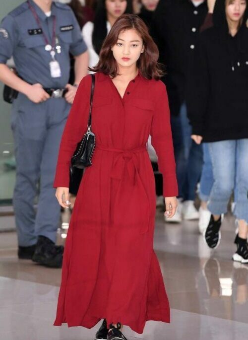 Red Long Sleeve Dress | Jihyo – Twice