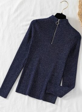 Blue Slim Fit Zip Up Sweater | Jihyo - Twice