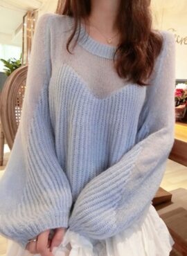 Blue Oversized Partly See-through Sweater | Momo - Twice