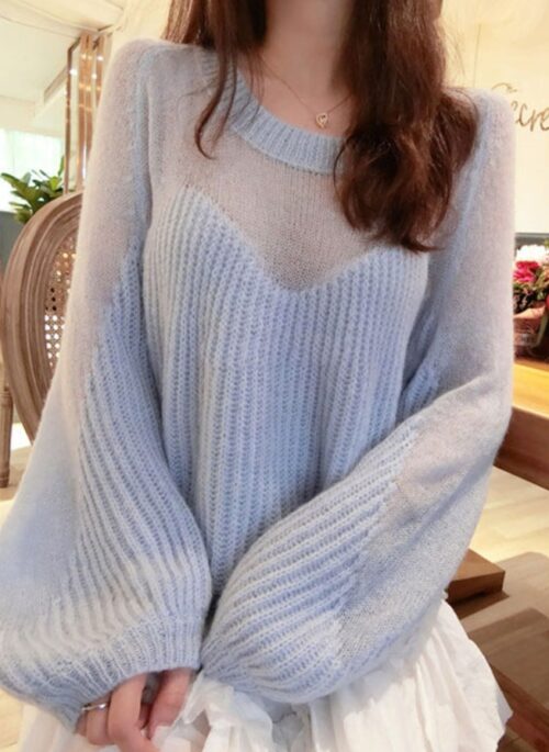 Blue Oversized Partly See-through Sweater | Momo – Twice