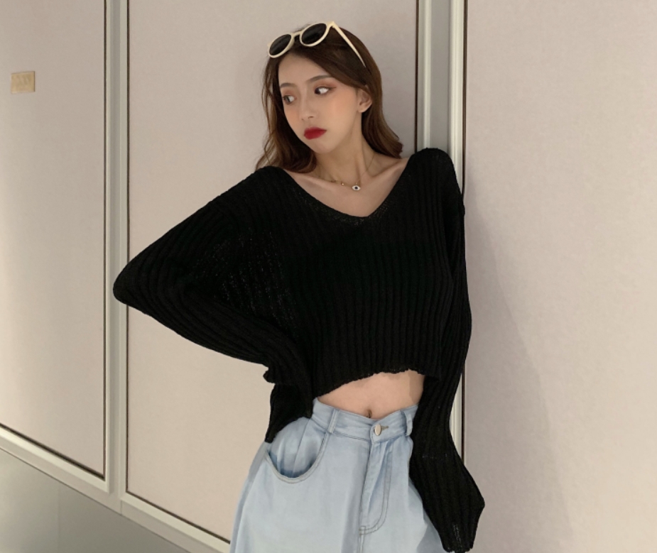 Orange V-neck Rib Thin Sweater | Soojin - (G)I-DLE | K-Fashion at ...