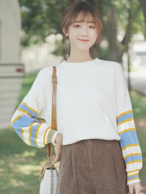 Striped Puffy Arms Sweater (1)