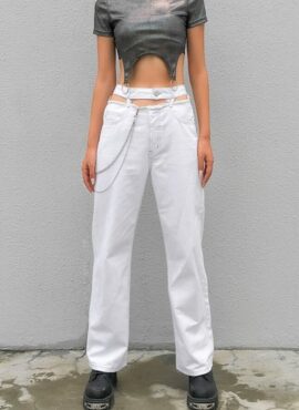 White Jeans With Waist Cut-out | Lisa - BlackPink