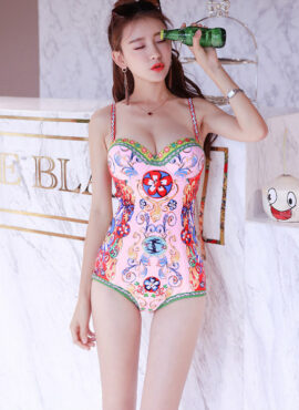 Pink Colorful Baroque Style One Piece Swimsuit | Solar - Mamamoo