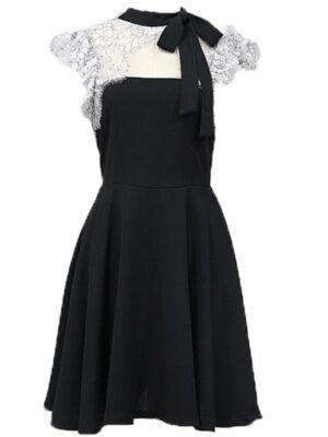 Momo Lace Designed Chest Black Dress (2)