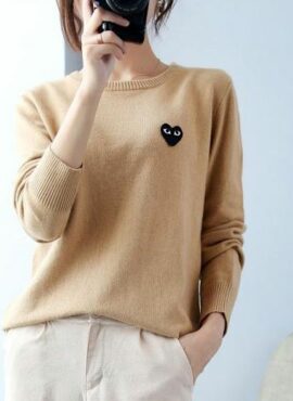 Beige Classic Sweater With Heart Patch | Taehyung - BTS