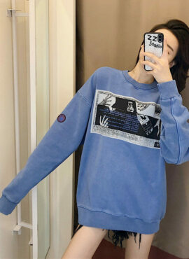 Blue Washed Crew Neck Sweatshirt | Jaehyun - NCT