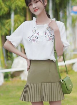 White Half-Buttoned Ruffled Blouse