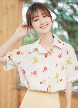 Chiffon Floral Short Sleeve Shirt