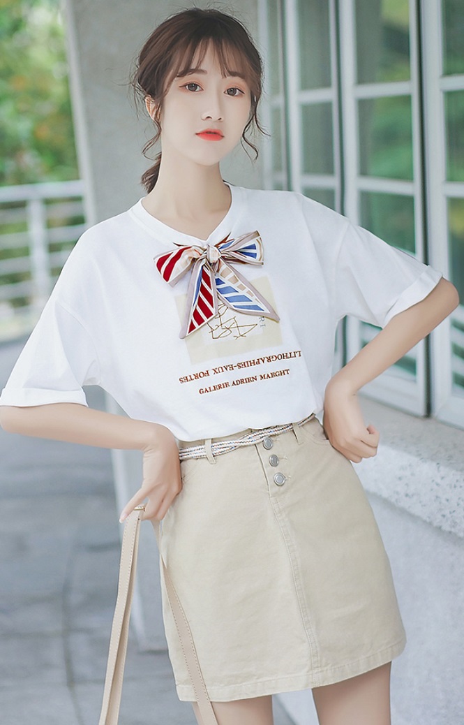 White Girly White T-Shirt With Ribbon - Fashion Chingu