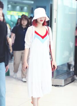 White Silk Dress With Red and Blue Collared | Joy - Red Velvet