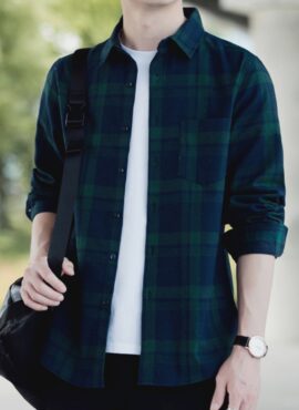 Blue And Green Classic Dark Checkered Long Sleeve Shirt | Park Seo Roi - Itaewon Class