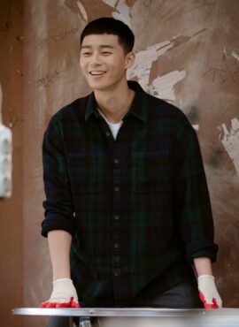 Blue And Green Classic Dark Checkered Long Sleeve Shirt | Park Seo Roi - Itaewon Class