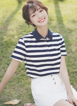 Blue Striped Polo Shirt With Buttons