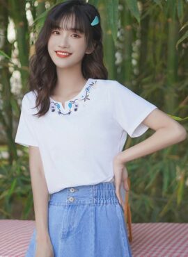 White Vintage Embroidered T-Shirt