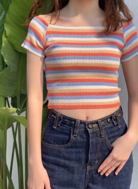 Multicolored Off-Shoulder Fit Crop Top | Lisa- BlackPink