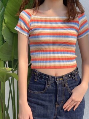 Lisa Multicolor Off-shoulder Fit Crop Top (2)